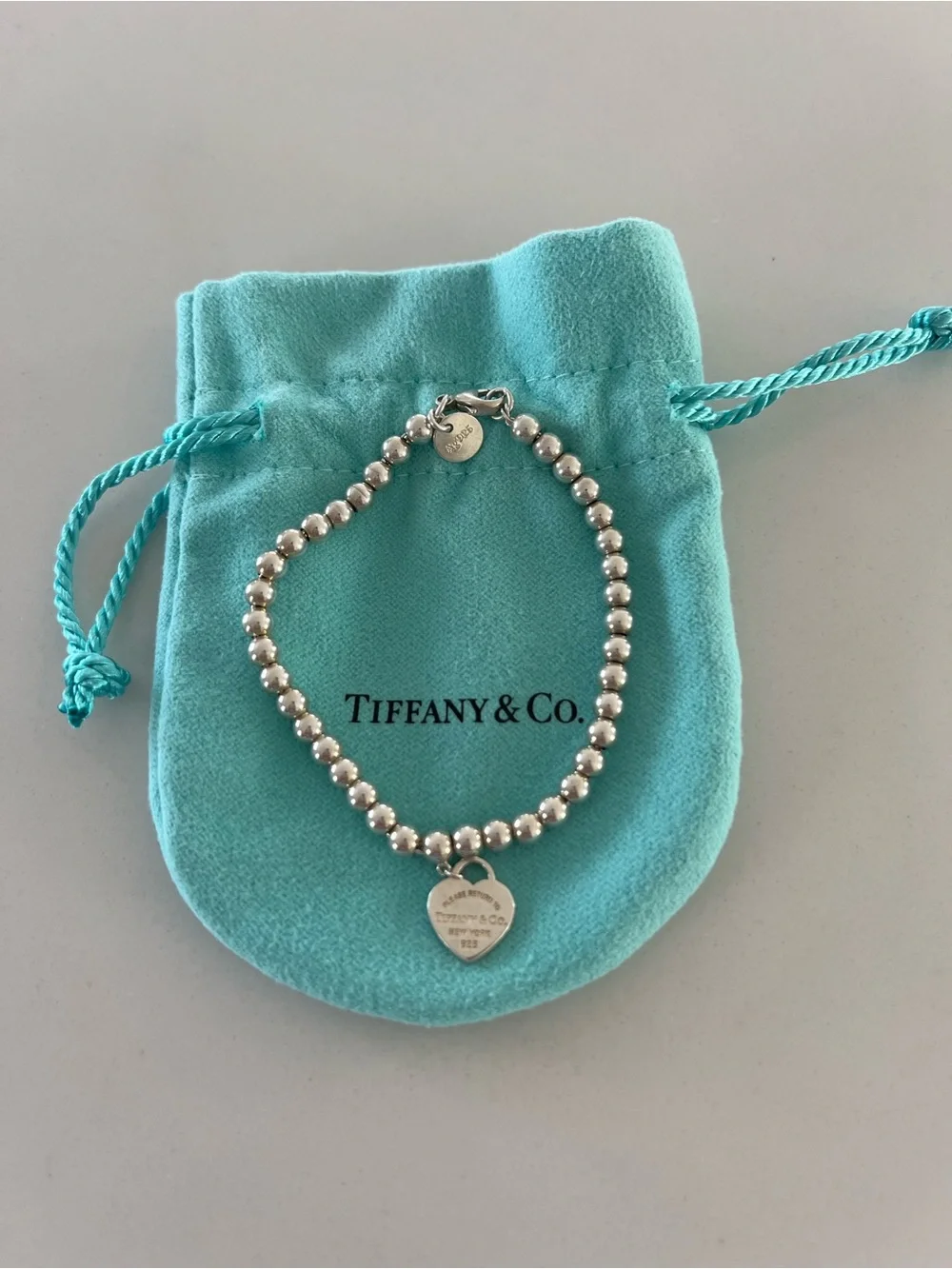 Authentic Tiffany & Co. Return to Tiffany Mini Heart Tag Bead Bracelet XS 6.25”